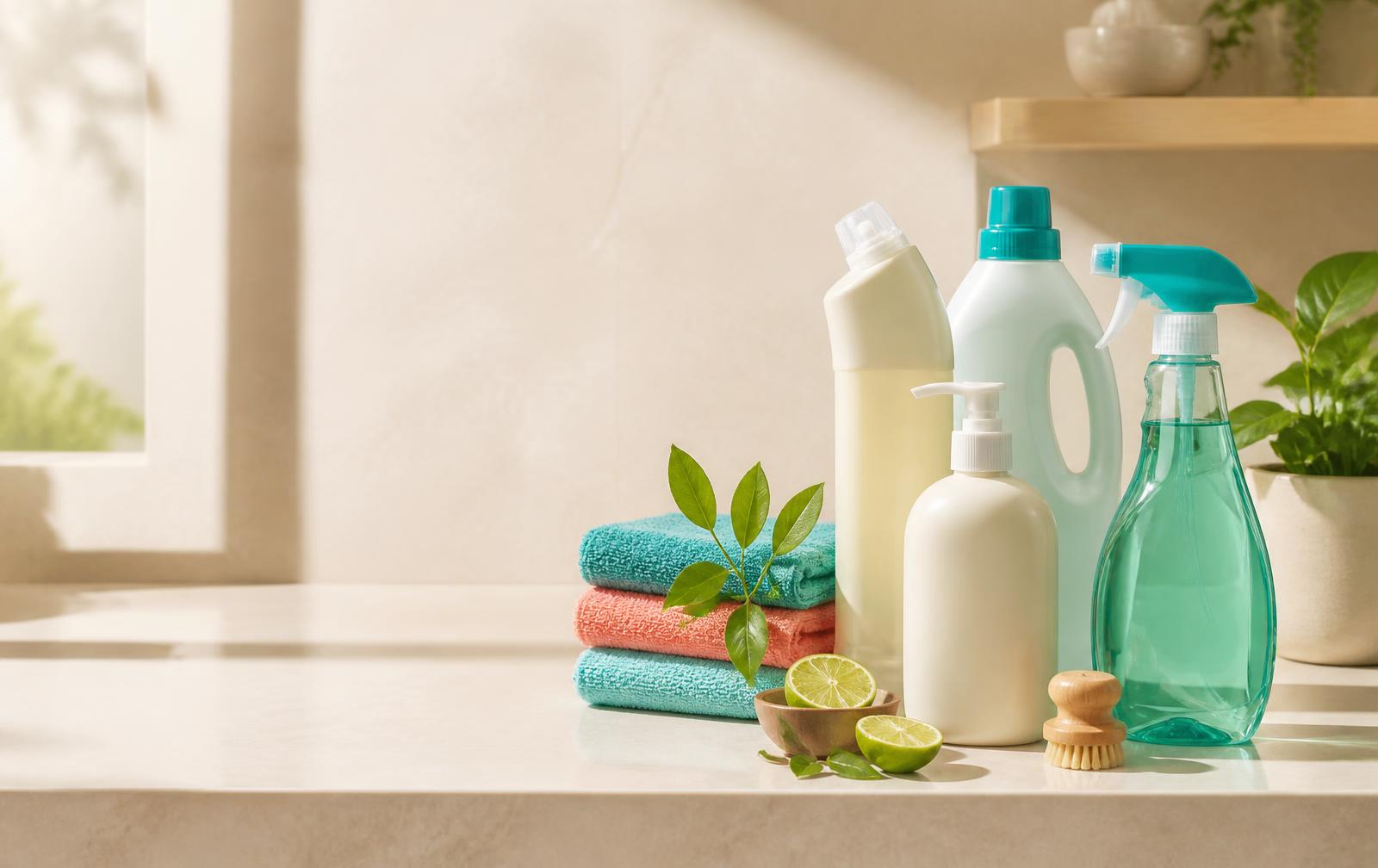 A fresh arrangement of home cleaning essentials